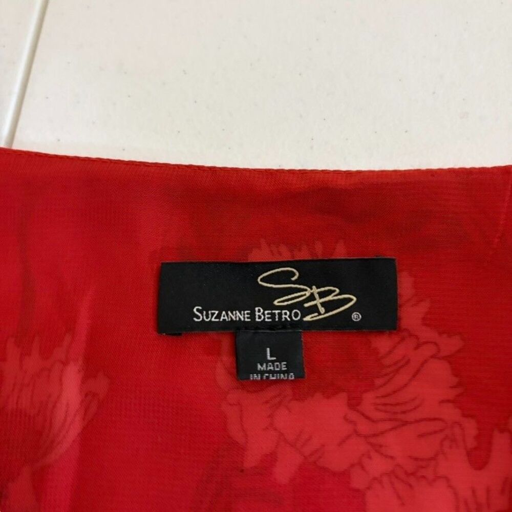 Suzanne Betro Blouse Women's Large Red Floral V-Neck Long Sleeve Shirt Career - Picture 6 of 8